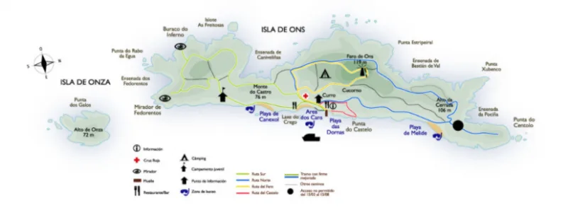 Mapa de rutas de senderismo de la Isla de Ons